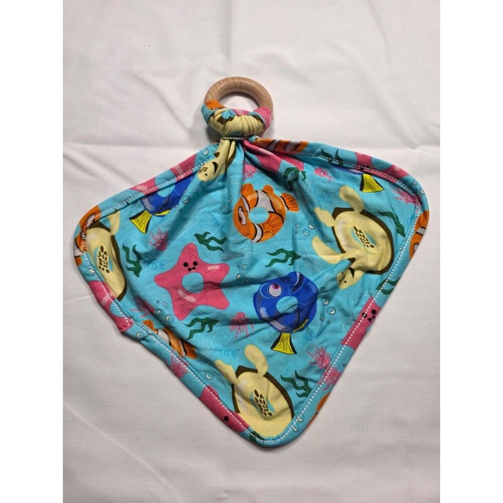 Ocean Animals Baby Lovey Security Blanket Wooden Ring Teether NWOT